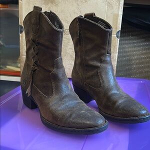 Born Brown Distressed Leather Ankle Boots